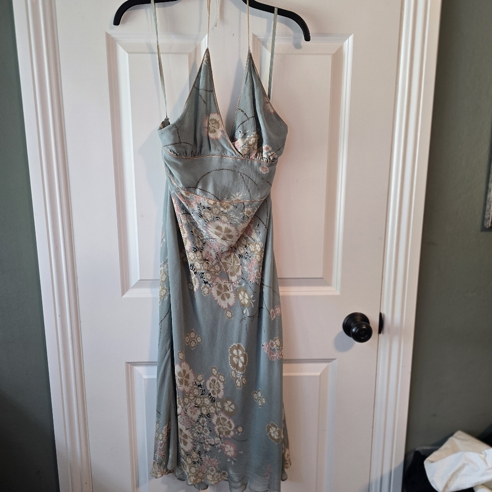 100% Silk Floral Blue Dress